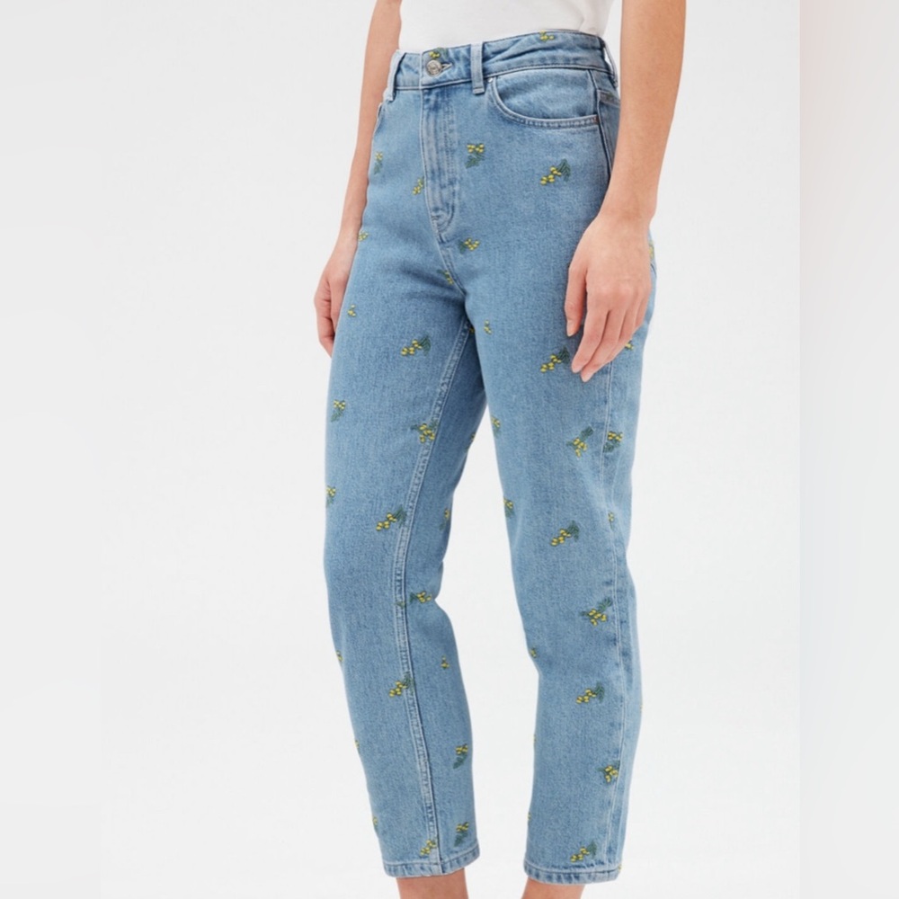 Claudie Pierlot Floral Embroidered Blue Straight Jeans